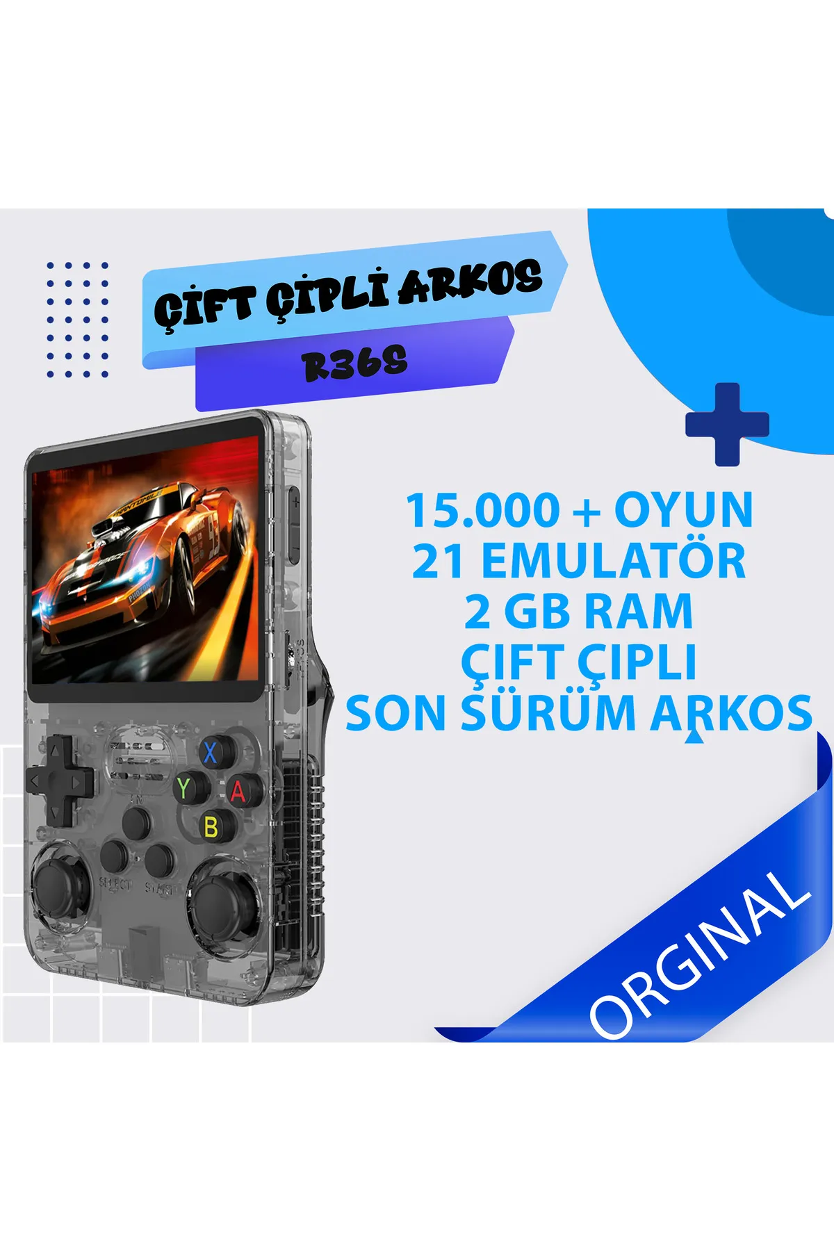 R36S Çift Çipli 2GB RAM  64GB 21 Emülatör Arkos Yeni Sürüm 15-000+ Oyun Konsolu